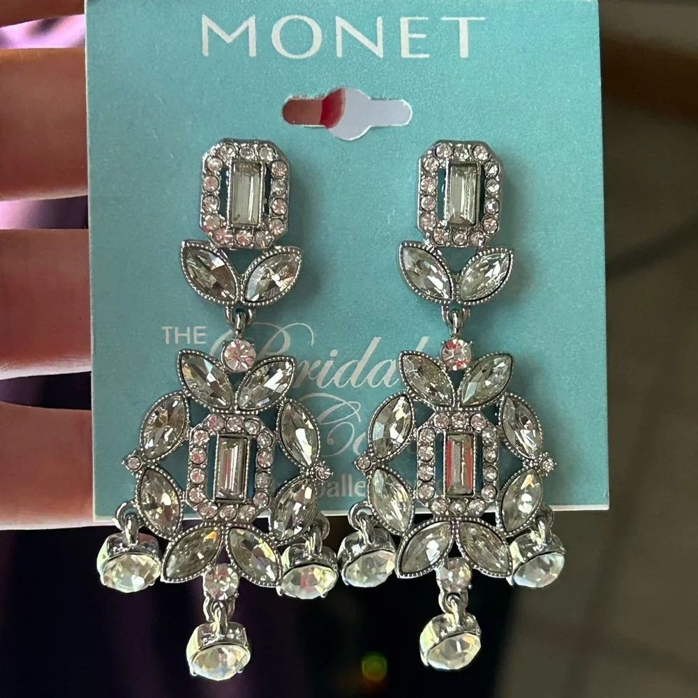 Monet Jewelry Timeless Silver Tone Womens Hypoallergenic Chandelier Earrings - Picture 7 of 13